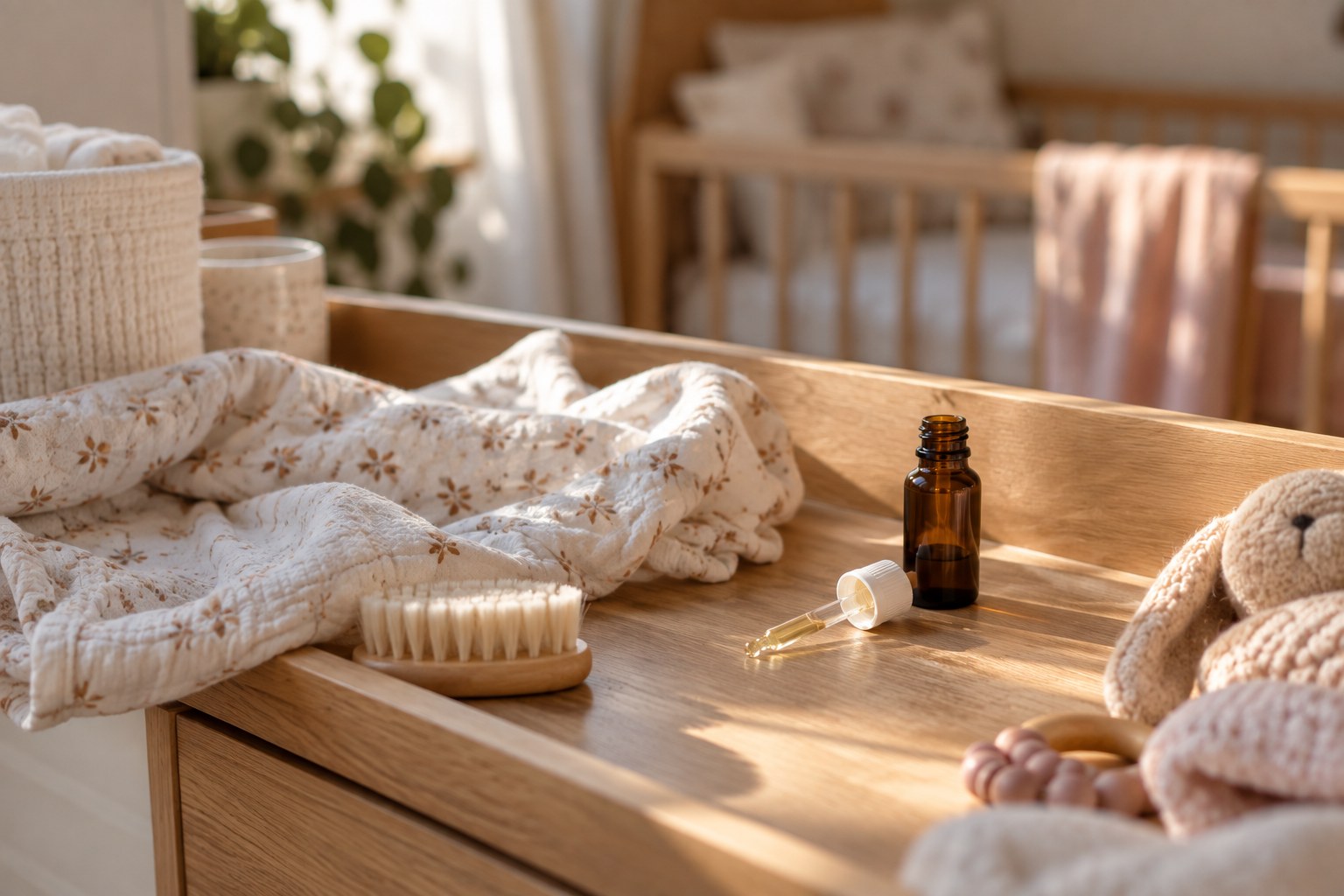 D-vitamin csepp egy kisbabás otthon pelenkázóján